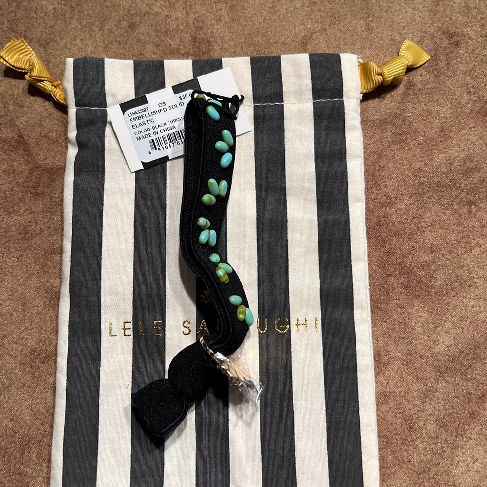 LELE SADOUGHI NWT AUTHENTIC JET BLACK TURQUOISE EMBELLISHED ELASTIC BRACELET - Picture 6 of 9